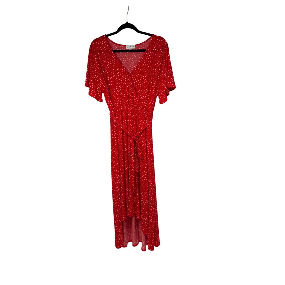 Gibson Latimer Red White Star Dots Faux Wrap High Low Short Sleeve Dress XL